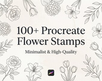 Sellos de flores para Procreate / 100 sellos florales y botánicos / Set de pinceles botánicos minimalistas