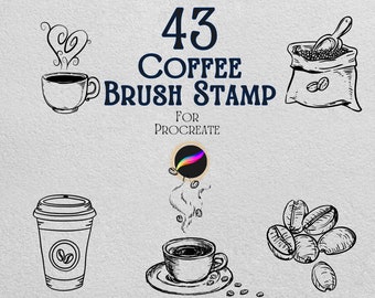 Sellos de café Procreate: Set de 43 pinceles (Descarga digital)