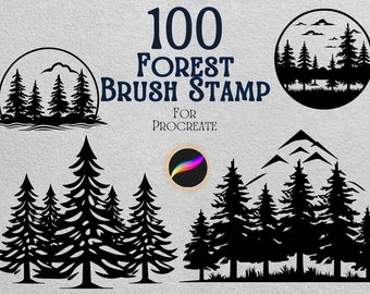 100 sellos de pincel de bosque: Árboles de paisaje para Procreate (descarga digital)
