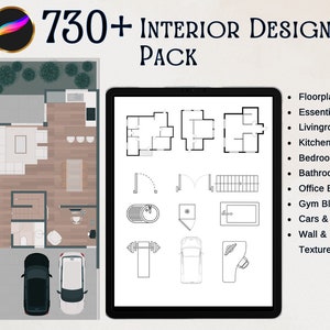 Procreate-interieurpakket | Meubelblokken | Plattegrond stempels | Architectuurstempels | Textuurborstels