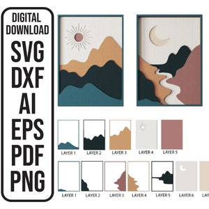 Multilayer Boho Style Laser Datei Multi-layer Shadow Box Laser Cut Dateien Digital Download Sets von 2 Rahmen SVG , ai , dxf , eps , pdf , png
