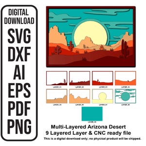 Południowo-wschodnia Arizona Pustynia Południowo-wschodni Kaktus Wielowarstwowy Laser Cricut Plik Shadow Box Pliki wycinane laserowo Wielowarstwowe SVG ai dxf eps pdf png