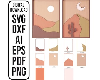 Boho Shadow Box Laser Cut File: Desert Scene SVG Set (Digital Download)
