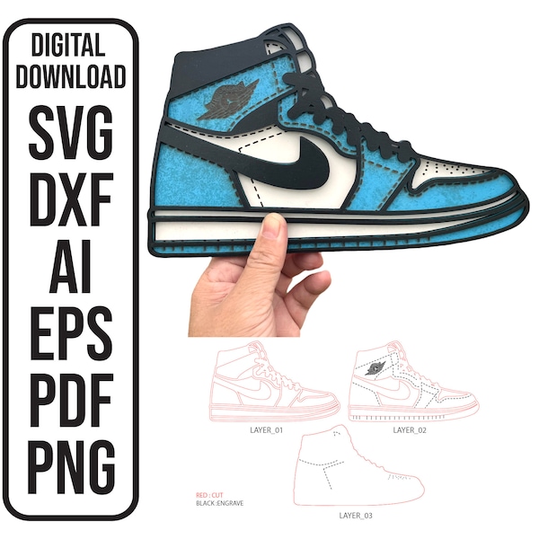 SVG Sneakers Sneakerhead Basketball shoes Laser Cut kicks Multilayer shoes Laser Cut files SVG, ai, dxf, eps, pdf, png