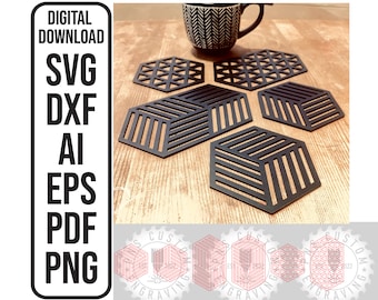 Fichiers laser sous-bocks hexagonaux Fichiers CNC laser sous-bocks minimaux 5 sous-bocks géométriques simples en téléchargement numérique SVG, ai, dxf, eps, pdf, png