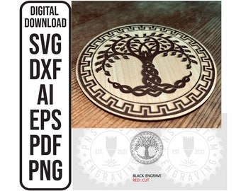 Dessous de verre celtique arbre de vie Dessous de verre ronds en forme d'arbre de vie, modèles de décoration de signe découpé au laser fichier de gravure SVG, ai, dxf, eps, pdf, png