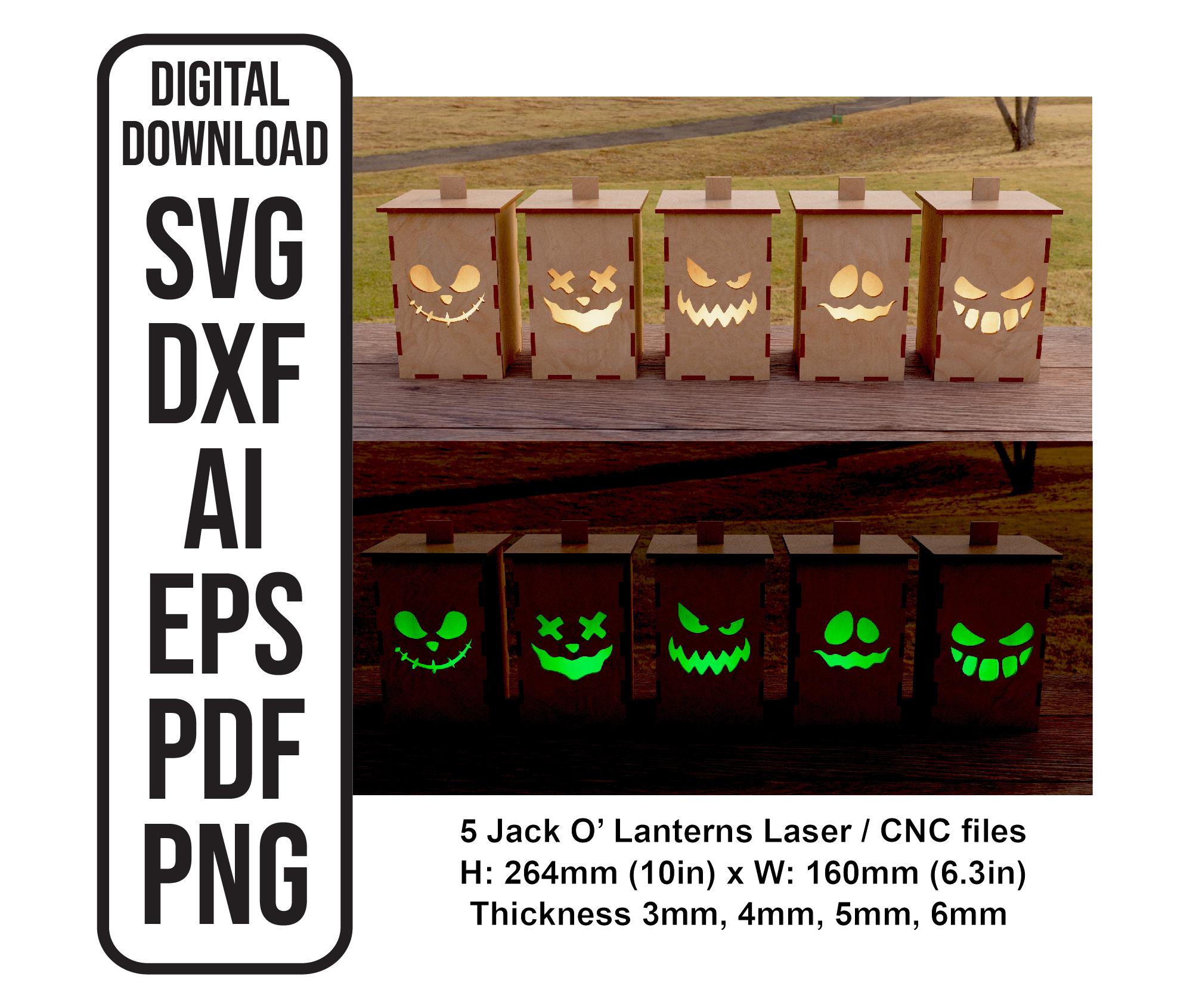 Jack O' Lantern Laser Cut Files: 5 Halloween Designs (digital Download ...