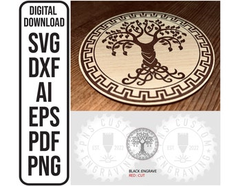 Dessous de verre celtique arbre de vie Dessous de verre ronds en forme d'arbre de vie, modèles de décoration de signe découpé au laser fichier de gravure SVG, ai, dxf, eps, pdf, png