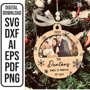 Enfeite de foto de Natal Enfeite de imagem de árvore de Natal Personalizado Corte a laser Gravura SVG dxf ai pdf png eps Arquivo para download digital