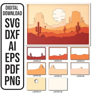 Pliki Arizona Laser Cut Wielowarstwowy plik laserowo wycinany Southeast Desert Cactus Cricut Multilayer Shadow Box cnc plany SVG ai dxf eps pdf png