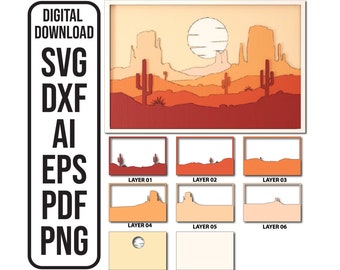 Archivo de corte CNC con láser multicapa para caja de sombras del desierto de Arizona (descarga digital)