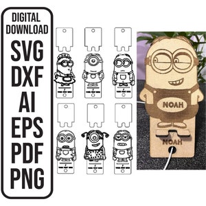 Minions telefoon staat SVG Minion telefoon houder bureau decor snijden gravure bestanden voor laser digitale download SVG, ai, dxf, eps, pdf, png