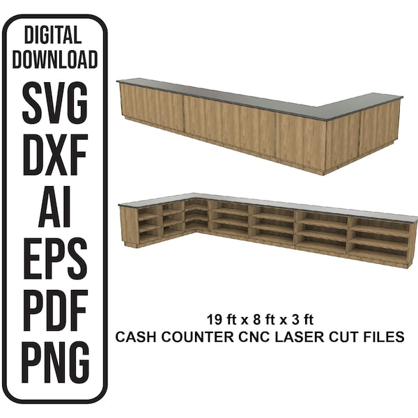 Cash Counter Modular Design CNC 19ft x 8ft, Bar Counter, 4 Components, Laser Cutting File Digital Download SVG , ai , dxf , eps , pdf