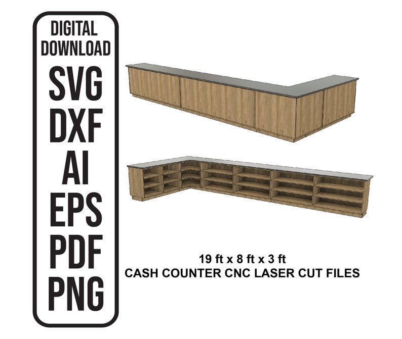 Conception modulaire de caisse enregistreuse CNC 19 pi x 8 pi, comptoir de bar, 4 composants, fichier de découpe laser téléchargement numérique SVG, ai, dxf, eps, pdf image 1
