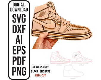 Schuhe SVG Schicht Laser Cut-Datei Sneaker Laser Cut Wand-Dekor Schicht Laser-Cut-Datei Multilayer Schuhe Laser Cut-Datei SVG, ai, dxf, eps, pdf, png