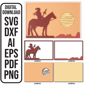 Wielowarstwowy plik wycinany laserowo Południowo-wschodnia Arizona Pustynia Lone Indian Shadow Box Pliki wycinane laserowo Wielowarstwowe SVG, ai, dxf, eps, pdf, png