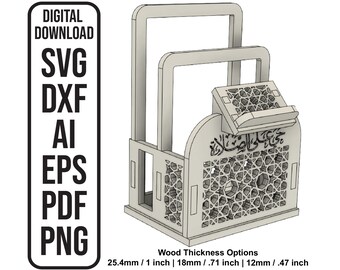 Support de tapis de prière pour coran, fente ensemble organisateur Fichier de découpe laser en téléchargement numérique SVG, ai, dxf, eps, pdf, png