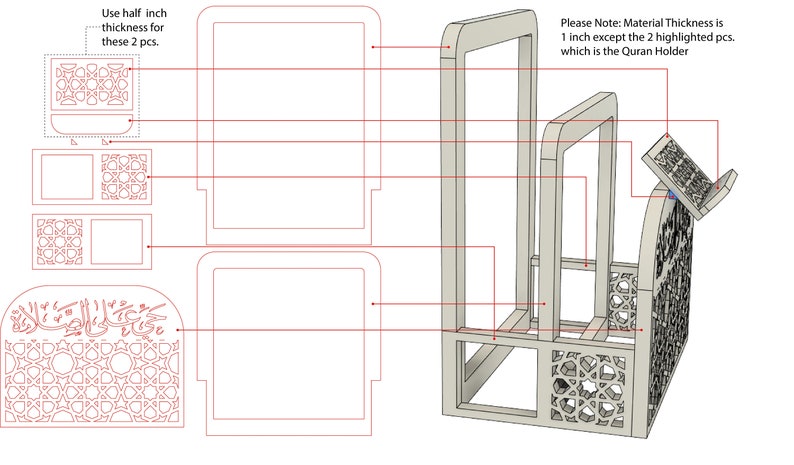 Support de coran, support de tapis de prière, support de support de tapis de prière, لى الصلاة fichier de découpe laser en téléchargement numérique SVG, ai, dxf, eps, pdf, png image 2