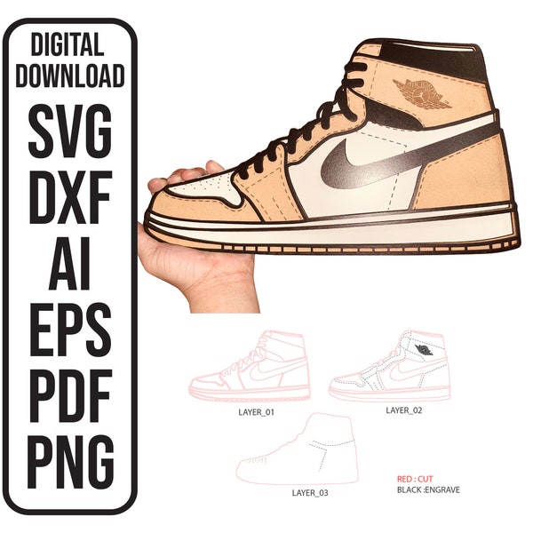 Chaussures de basket-ball Sneakerhead, chaussures multicouches 3 couches Nice Kicks Fichiers découpés au laser SVG, ai, dxf, eps, pdf, png
