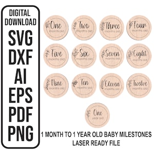 Jalons de la naissance 12 jalons mensuels pour bébé de 1 mois à 1 an Je suis nouveau ici svg fichier laser téléchargement numérique SVG, ai, dxf, eps, pdf, png