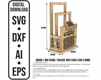 Quran Rug Stand Holder Digital File for Laser Cutting Glowforge 900x600x600x10mm (35.4x23.6x23.6x0.39in) | svg dxf ai eps cnc