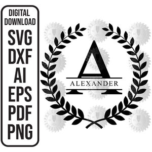 Corona SVG de monograma con letras del alfabeto completas de la A a la Z (monograma SVG dividido) Archivos digitales ai, dxf, eps, pdf, png para descarga digital láser