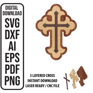 Plik laserowy Cross Pliki wycinane laserowo Plik laserowy Cross 3 Layer Plik laserowy Cross Plik wycinany laserowo Cross SVG Plik DXF z otworem montażowym, SVG ai dxf eps pdf png