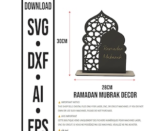 Ramadan mubarak table decor svg dxf ai eps | islamic ramadan layered decor | laser cnc cutting file