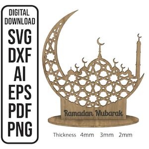 Ramadan Mubarak Mashrabiya Crescent Moon Masjid, Table Display Stand Laser Cutting File Digital Download SVG , ai , dxf , eps , pdf , png