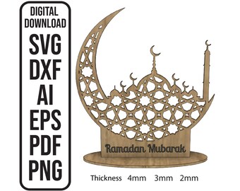 Ramadan Mubarak Mashrabiya Crescent Moon Masjid Table Display Laser Cut File (Digital Download)