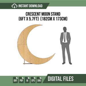 Crescent moon stand CNC file flat-pack foldable 6ft plywood backdrop décor DXF SVG