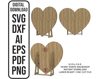 Toile de fond coeur SVG 6,5 pi x 5,6 pi coeur mariage toile de fond toile de fond événement Dxf Laser CNC plan fichier téléchargement numérique, SVG, ai, dxf, eps, pdf