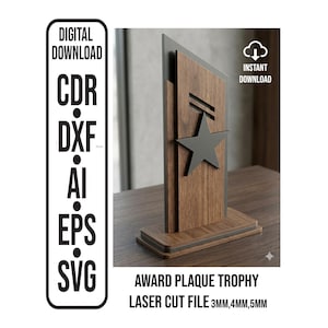 Placa de premio, trofeo, archivo de corte láser CNC moderno en formatos SVG, DXF, CDR, AI y EPS.