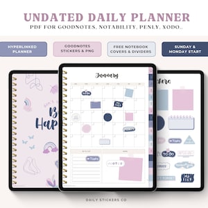Undated Digital Monthly Planner, Cute Goodnotes Planner, Penly Planner, IPad Planner, Notability Planner, Android Planner Goodnotes stickers