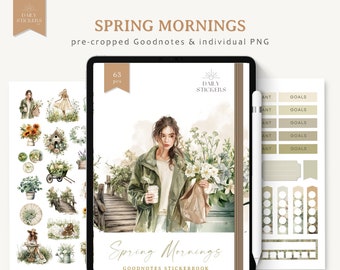 Spring Botanical Stickers: Goodnotes Planner, Floral Bujo (Digital Download)