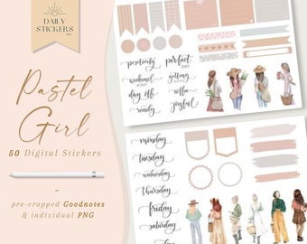 Pastel Girl Watercolor Stickers: Goodnotes Planner Stickers (Digital Download)