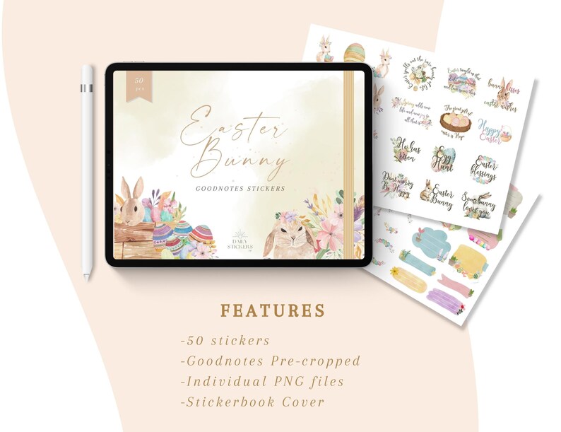 Easter Bunny Goodnotes Digital Stickers, Easter Sunday Stickers, Cute