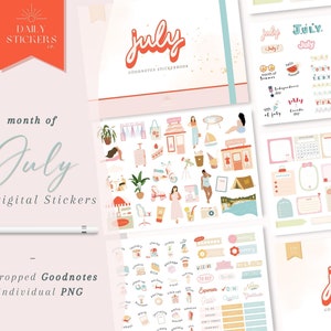 Month of July Goodnotes Digital Stickers for Everyday Use, Independence Day, Monthly Stickers,Daily Stickers, July  Stickers,Summer cliparts