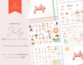 Pegatinas de Goodnotes de julio: Día de la Independencia, Clipart de verano (Descarga digital)