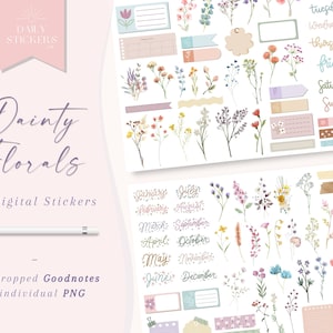 Florals and Botanicals Digital Stickers for Goodnotes, Dainty Florals Stickers, Garden Stickers, Plant Lovers, Plants, Leaves Stickers,