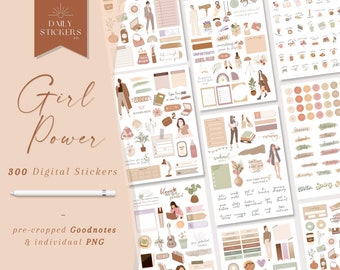 Girl Power Digital Stickers: Goodnotes Planner Stickers (300 PNG)