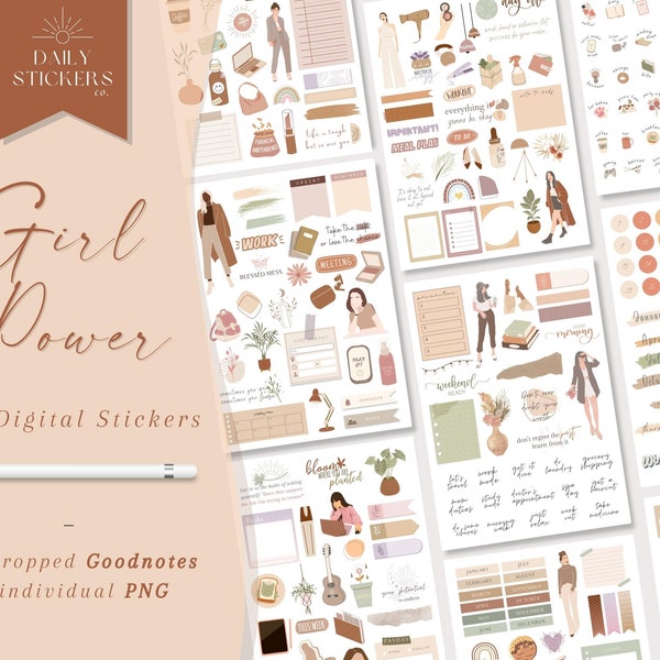 Girl Power Digital Stickers for Goodnotes, Everyday Use Stickers, Daily Life, Modern Stickers, Digital Hyperlink Stickers, Daily Planning