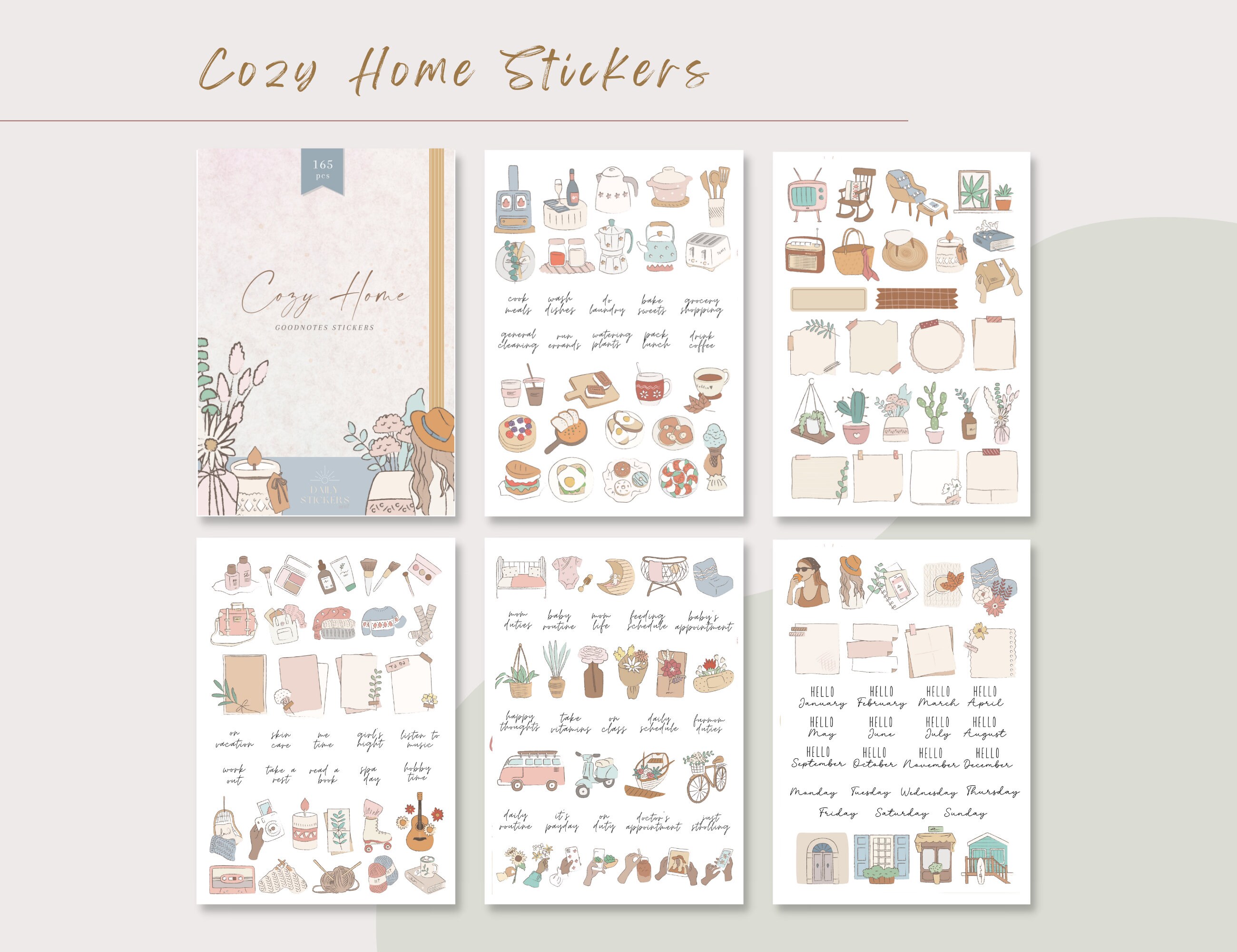 Cozy Home Digital Stickers: Goodnotes Planner Stickers (165 PCS) - Etsy