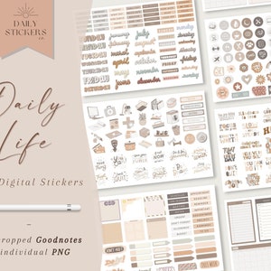 Daily Life Goodnotes Digital Stickers for Everyday Use, Everyday Stickers, Modern Stickers, Pre-crop Daily Stickers,  Hyperlink Sticker Book