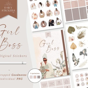 Girl Boss Goodnotes Digital Stickers for Everyday Use, Everyday Stickers, Modern Stickers, Pre-crop Daily Stickers,  Hyperlink Sticker Book