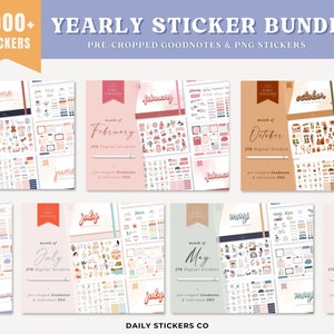 Yearly Daily Sticker Bundle 12 Monthly Goodnotes Digital Stickers, Seasonal Stickers, Winter Spring Autumn Fall Summer Stickers