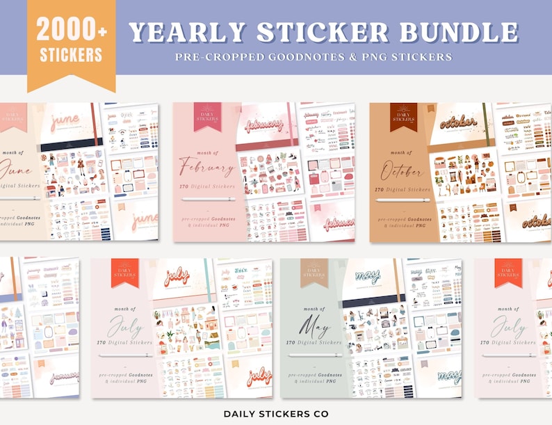 Yearly Digital Sticker Bundle: Monthly Goodnotes & PNG Stickers - Etsy