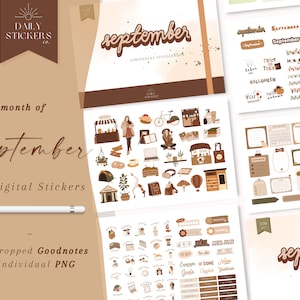 Month of September Goodnotes Digital Stickers for Everyday Use, Autumn, Monthly Stickers, Daily Stickers, September Stickers, Fall Stickers