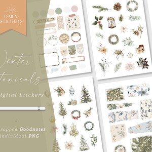 Winter Botanicals Goodnotes Digital Stickers for Winter Season, Seasonal Stickers, Winter Stickers, Pre-crop Daily Stickers, Goodnotes & PNG