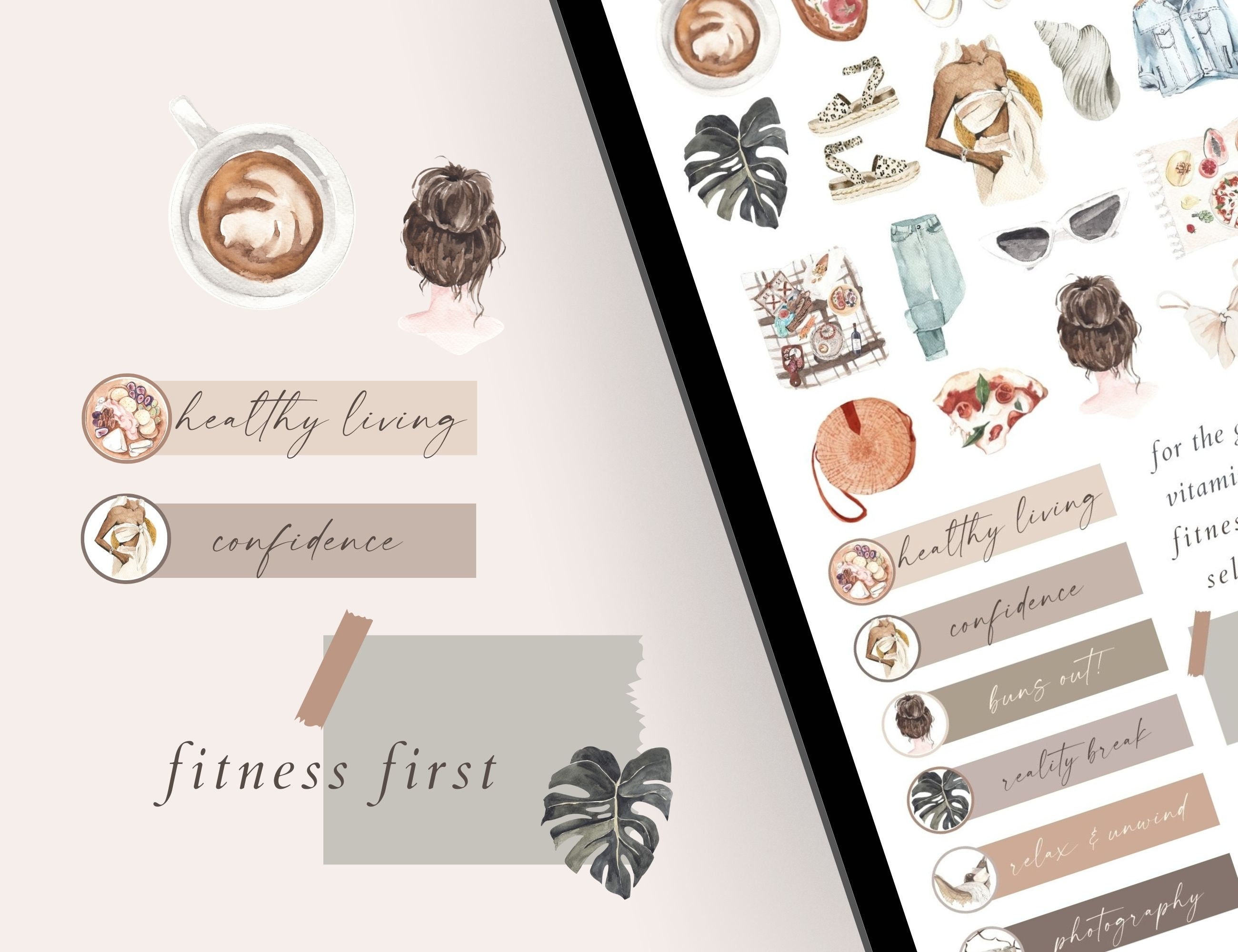 Lifestyle Watercolor Goodnotes Stickers for Everyday Use, Aesthetic ...